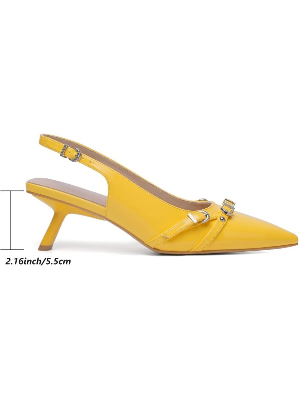 Women's Yellow Patent Leather Kitten Heels Pointed Toe Pumps Party Dress Shoes - Picture 5 of 6